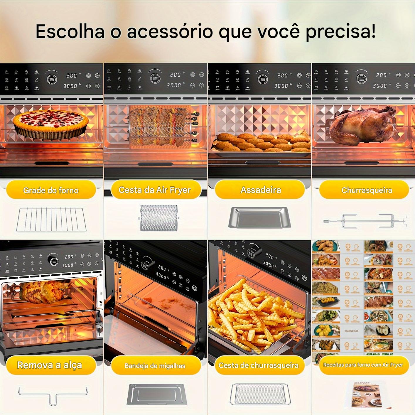 Combinado de Fritadeira a Ar Extra Grande de 32Qt & Forno Torradeira - 1800W, Configurações de Cozimento Duplo, Circulação de Ar Quente 360° para Refeições Mais Saudáveis, Pizza de 13", Mais, Prateleira Dupla 20-em-1, Porta Transparente, 7 Acessórios, Tec