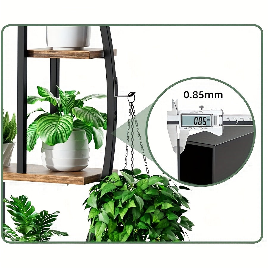 2pcs Suportes para Plantas Internas em Forma de Meia-Lua de 63" com Luzes de Crescimento de Espectro Completo - Prateleiras de Metal Multiníveis para Plantas, Decoração & Mais - Marrom & Preto