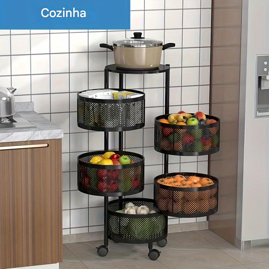 1pc Prateleiras E Prateleiras Para Transporte E Armazenamento De Alimentos Comerciais, Suporte De Armazenamento Circular Multicamadas Rotativo, Armazenamento Prático E Comercial De Vegetais E Frutas Com Rodas