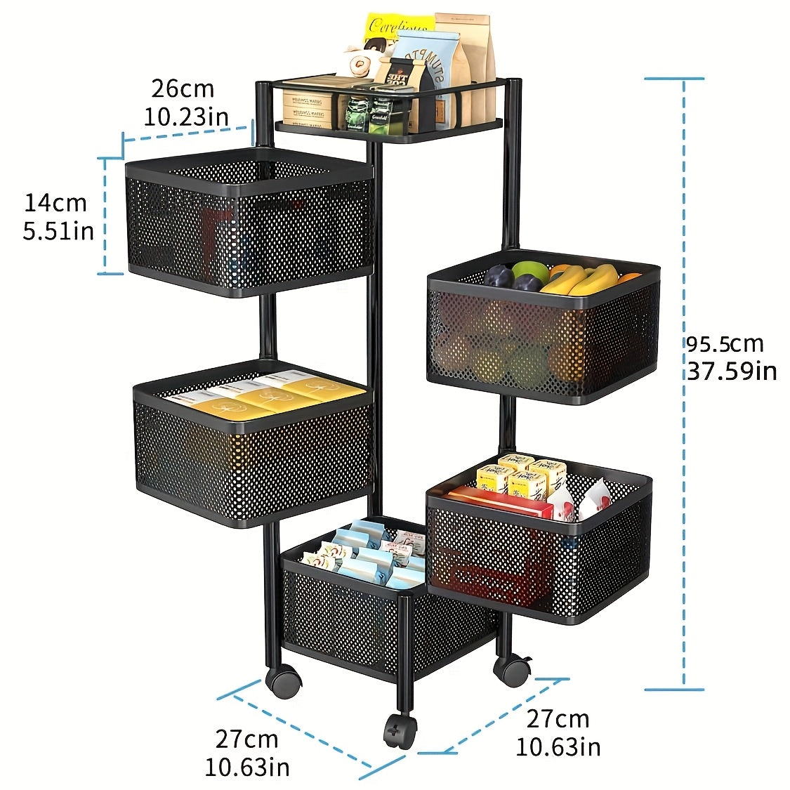 1pc Prateleiras E Prateleiras Para Transporte E Armazenamento De Alimentos Comerciais, Suporte De Armazenamento Circular Multicamadas Rotativo, Armazenamento Prático E Comercial De Vegetais E Frutas Com Rodas