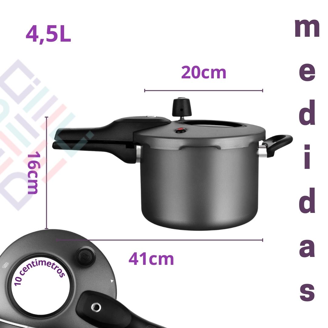 Panela de Pressão Antiaderente com Visor de Vidro MTA Revestimento Cerâmico 4,5L Fechamento Externo