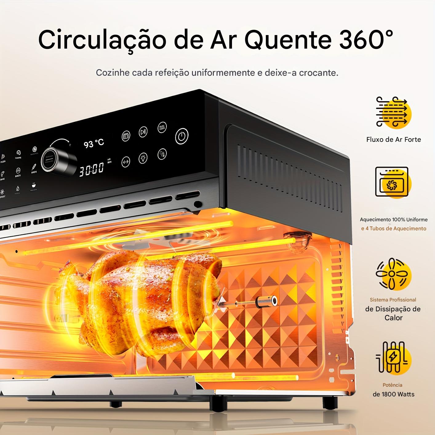Combinado de Fritadeira a Ar Extra Grande de 32Qt & Forno Torradeira - 1800W, Configurações de Cozimento Duplo, Circulação de Ar Quente 360° para Refeições Mais Saudáveis, Pizza de 13", Mais, Prateleira Dupla 20-em-1, Porta Transparente, 7 Acessórios, Tec