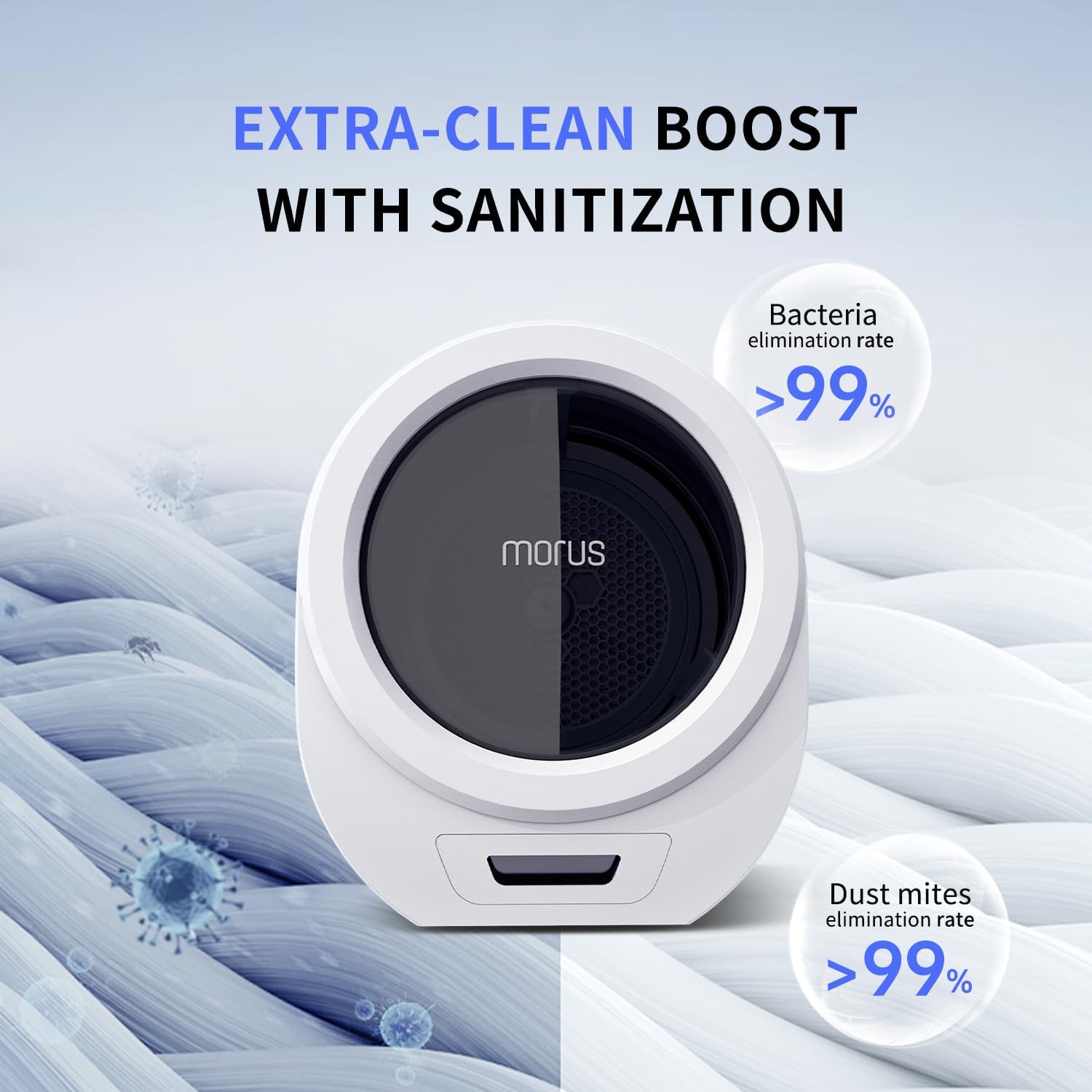 Morus Portable Compact Laundry Dryer for Apartments, 110V Electric With Stainless Steel Tub, 8 Automatic Modes, Child Lock, Fast Drying Without Installation, White