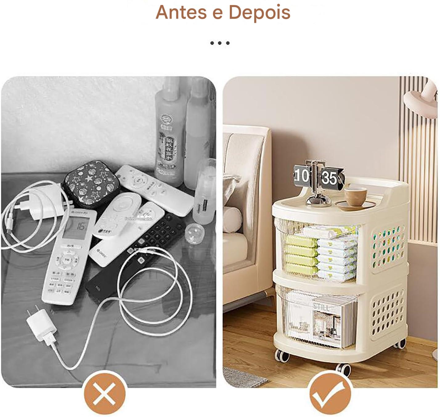 Organizador de Armazenamento de Plástico Empilhável com Gavetas e Rodas