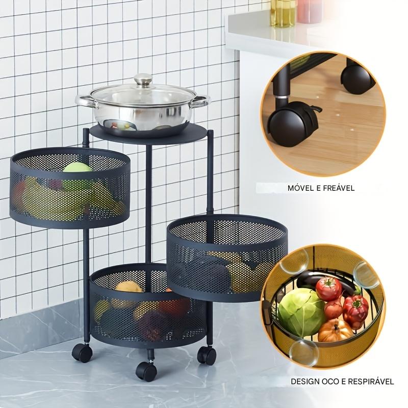 1pc Prateleiras E Prateleiras Para Transporte E Armazenamento De Alimentos Comerciais, Suporte De Armazenamento Circular Multicamadas Rotativo, Armazenamento Prático E Comercial De Vegetais E Frutas Com Rodas
