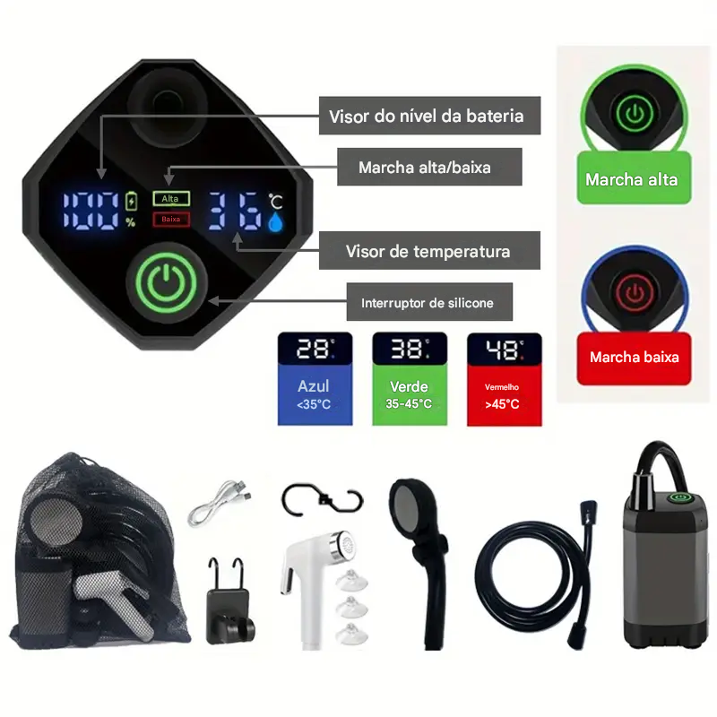 Chuveiro Elétrico Portátil para Acampamento ao Ar Livre
