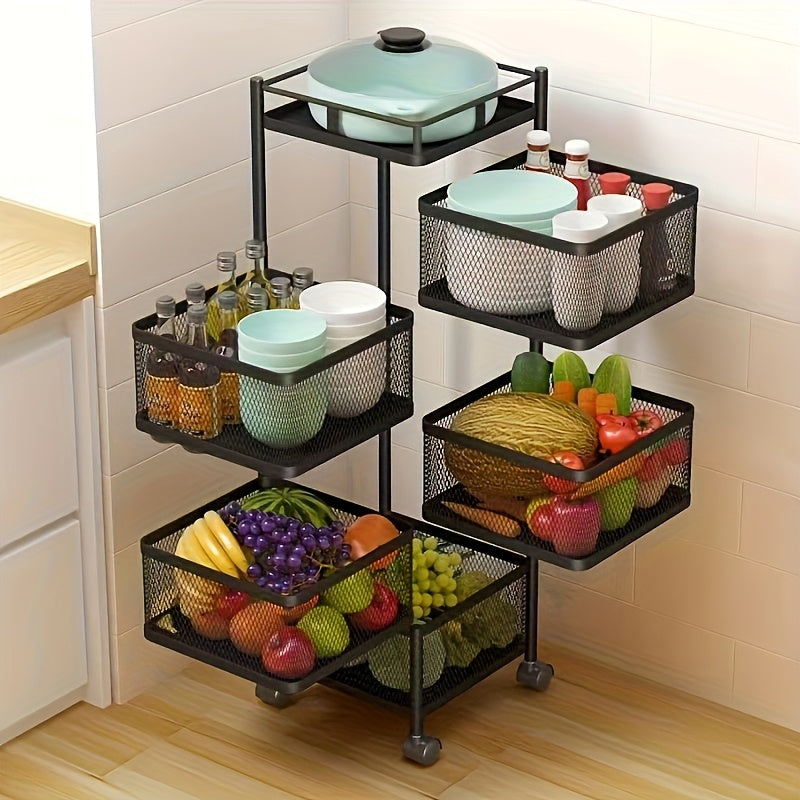1pc Prateleiras E Prateleiras Para Transporte E Armazenamento De Alimentos Comerciais, Suporte De Armazenamento Circular Multicamadas Rotativo, Armazenamento Prático E Comercial De Vegetais E Frutas Com Rodas