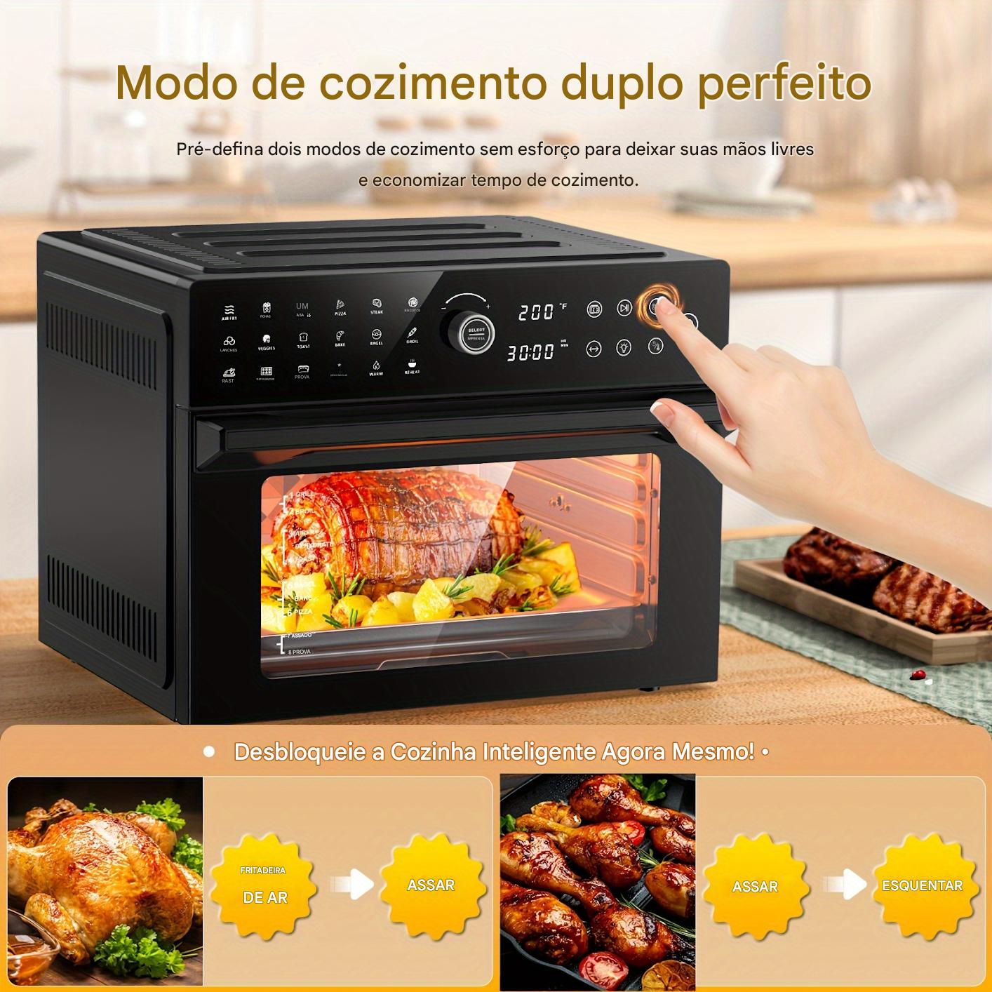 Combinado de Fritadeira a Ar Extra Grande de 32Qt & Forno Torradeira - 1800W, Configurações de Cozimento Duplo, Circulação de Ar Quente 360° para Refeições Mais Saudáveis, Pizza de 13", Mais, Prateleira Dupla 20-em-1, Porta Transparente, 7 Acessórios, Tec