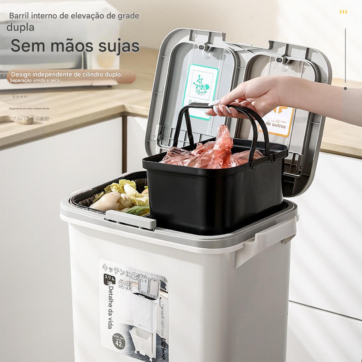 42l Lixo Da Cozinha Pode Dobrar Lixo Lata 3 Buckets Internos