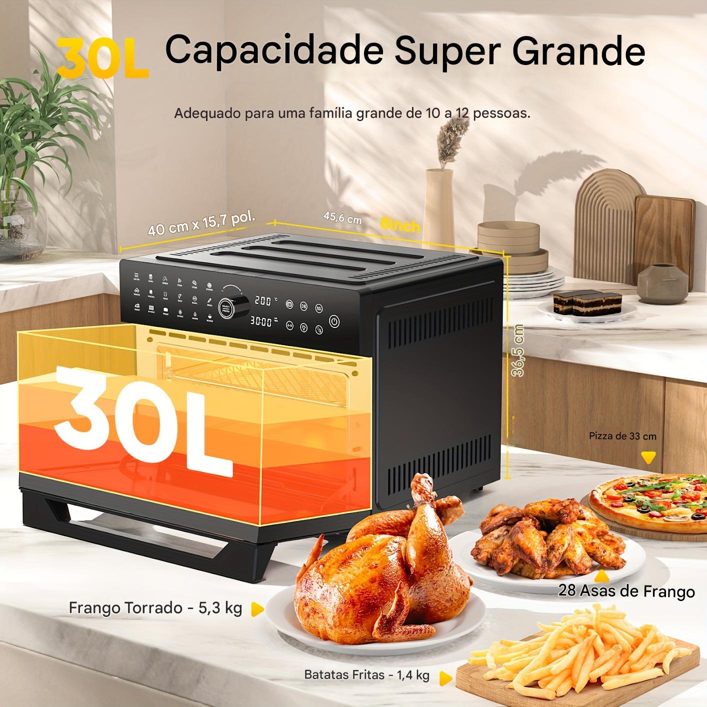 Combinado de Fritadeira a Ar Extra Grande de 32Qt & Forno Torradeira - 1800W, Configurações de Cozimento Duplo, Circulação de Ar Quente 360° para Refeições Mais Saudáveis, Pizza de 13", Mais, Prateleira Dupla 20-em-1, Porta Transparente, 7 Acessórios, Tec