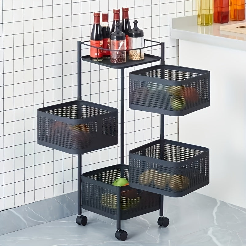 1pc Prateleiras E Prateleiras Para Transporte E Armazenamento De Alimentos Comerciais, Suporte De Armazenamento Circular Multicamadas Rotativo, Armazenamento Prático E Comercial De Vegetais E Frutas Com Rodas
