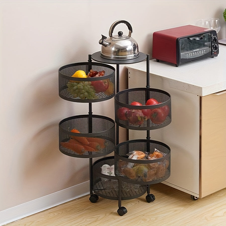 1pc Prateleiras E Prateleiras Para Transporte E Armazenamento De Alimentos Comerciais, Suporte De Armazenamento Circular Multicamadas Rotativo, Armazenamento Prático E Comercial De Vegetais E Frutas Com Rodas