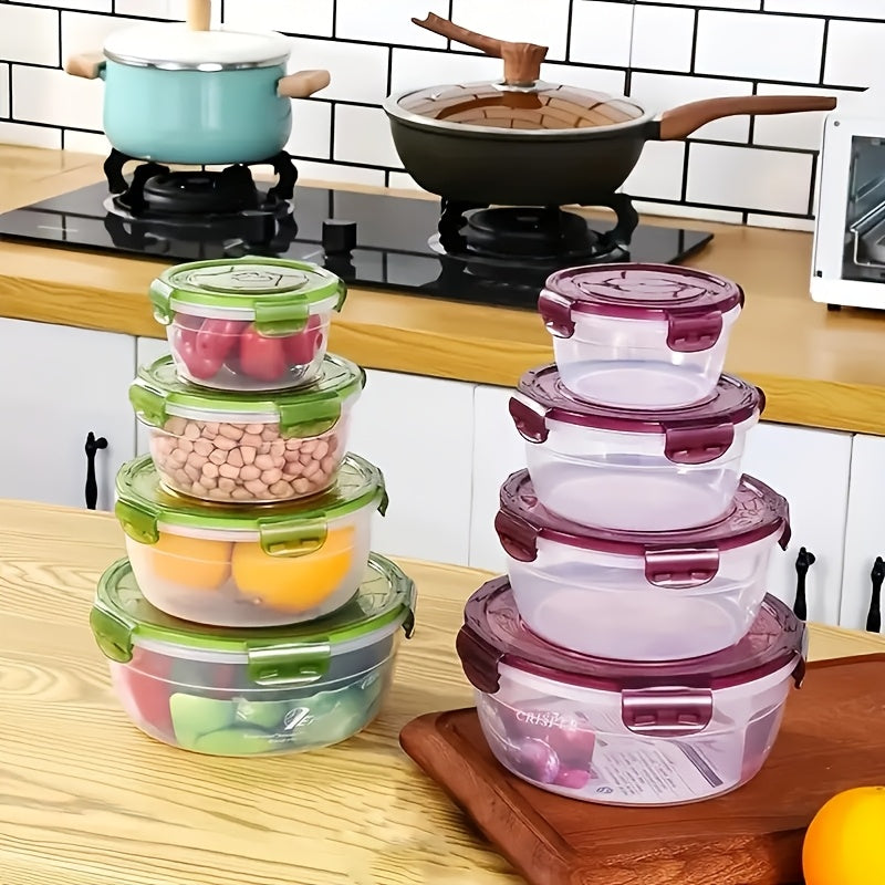 Conjunto de Recipientes para Armazenamento de Alimentos com Tampas para 4, Tigelas de Mistura de Plástico, Recipientes de Armazenamento Herméticos, Empilháveis, à Prova de Vazamentos e Reutilizáveis para Cozinha, Livres de BPA, Seguros para Micro-ondas, C
