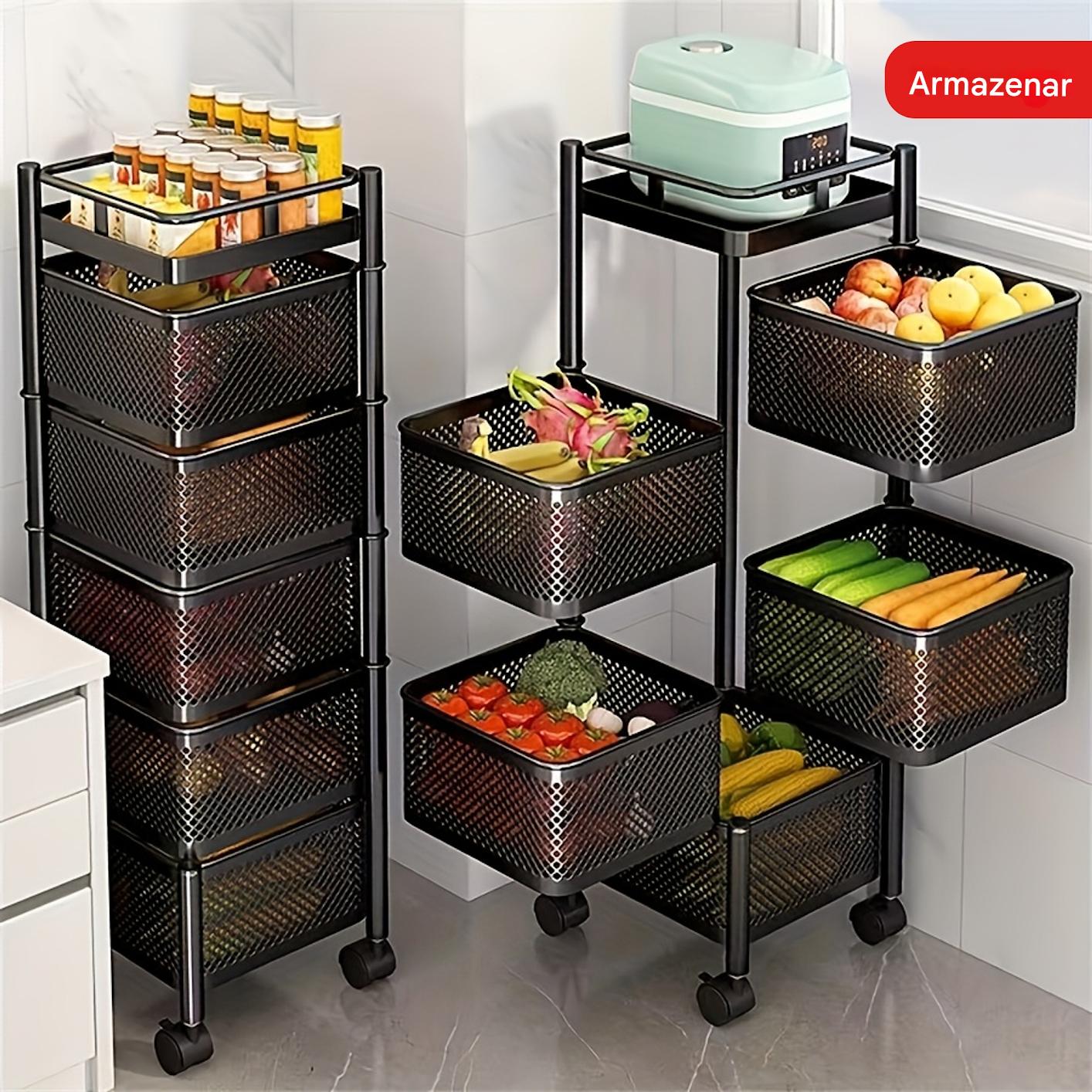 1pc Prateleiras E Prateleiras Para Transporte E Armazenamento De Alimentos Comerciais, Suporte De Armazenamento Circular Multicamadas Rotativo, Armazenamento Prático E Comercial De Vegetais E Frutas Com Rodas
