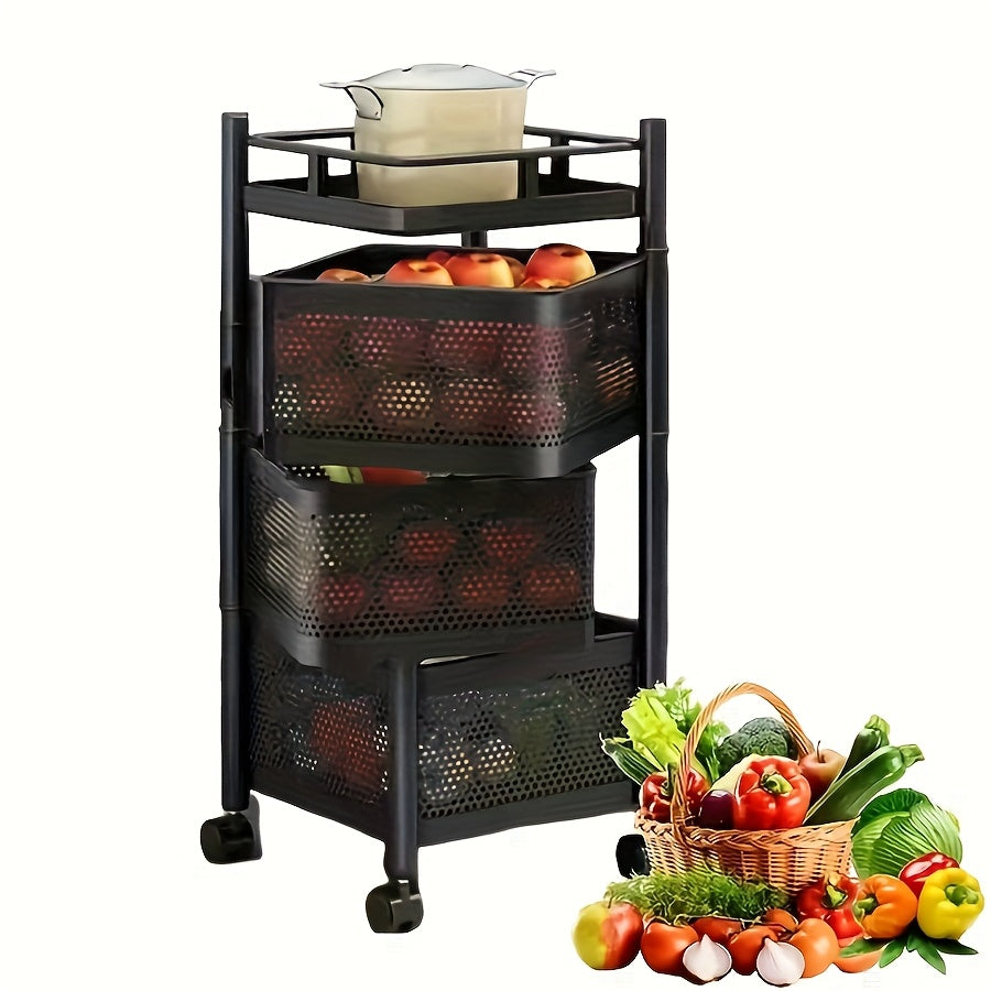 1pc Prateleiras E Prateleiras Para Transporte E Armazenamento De Alimentos Comerciais, Suporte De Armazenamento Circular Multicamadas Rotativo, Armazenamento Prático E Comercial De Vegetais E Frutas Com Rodas