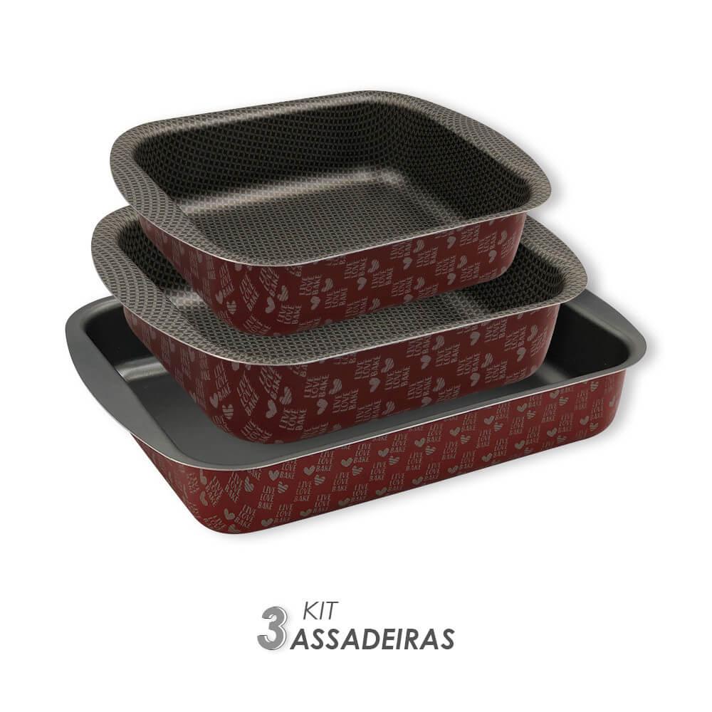 Kit Assadeiras Antiaderentes - 3 peças  - Vermelha