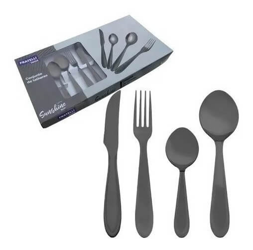 Jogo de Talheres Black 24 Peças - Aço Inox