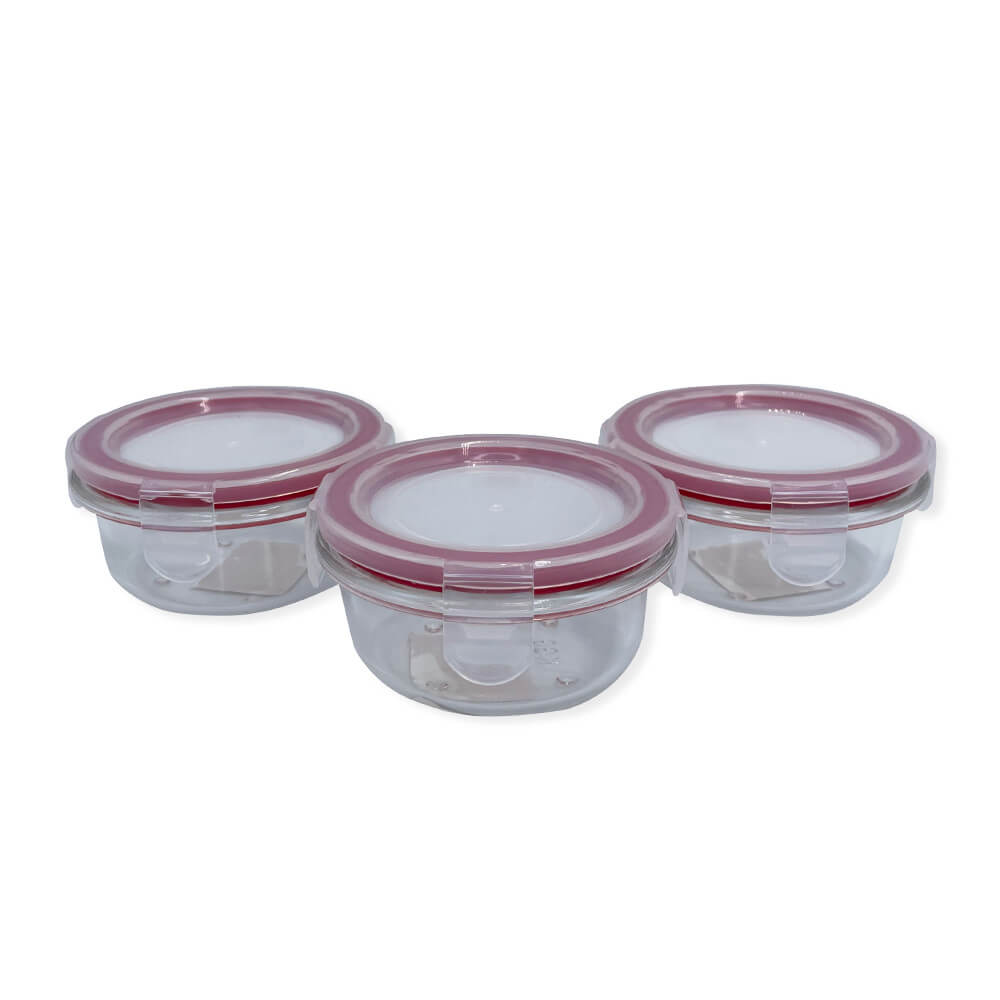 Kit 3 Potes Redondos de Vidro com Tampa Hermética