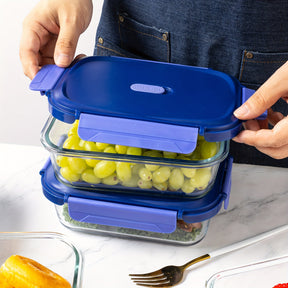 Conjunto de 24 Recipientes de Vidro Herméticos para Armazenamento de Alimentos, à Prova de Vazamentos, Livre de BPA, Seguros para Micro-ondas, Forno, Freezer e Lava-louças, Azul Escuro - 12 Recipientes & 12 Tampas para Preparação de Refeições e Almoço