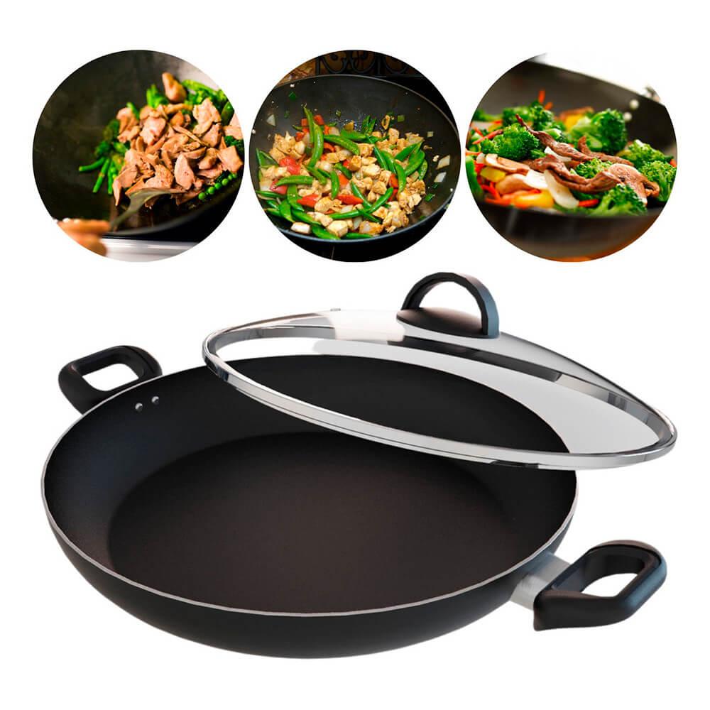 Panela Wok Antiaderente com Tampa