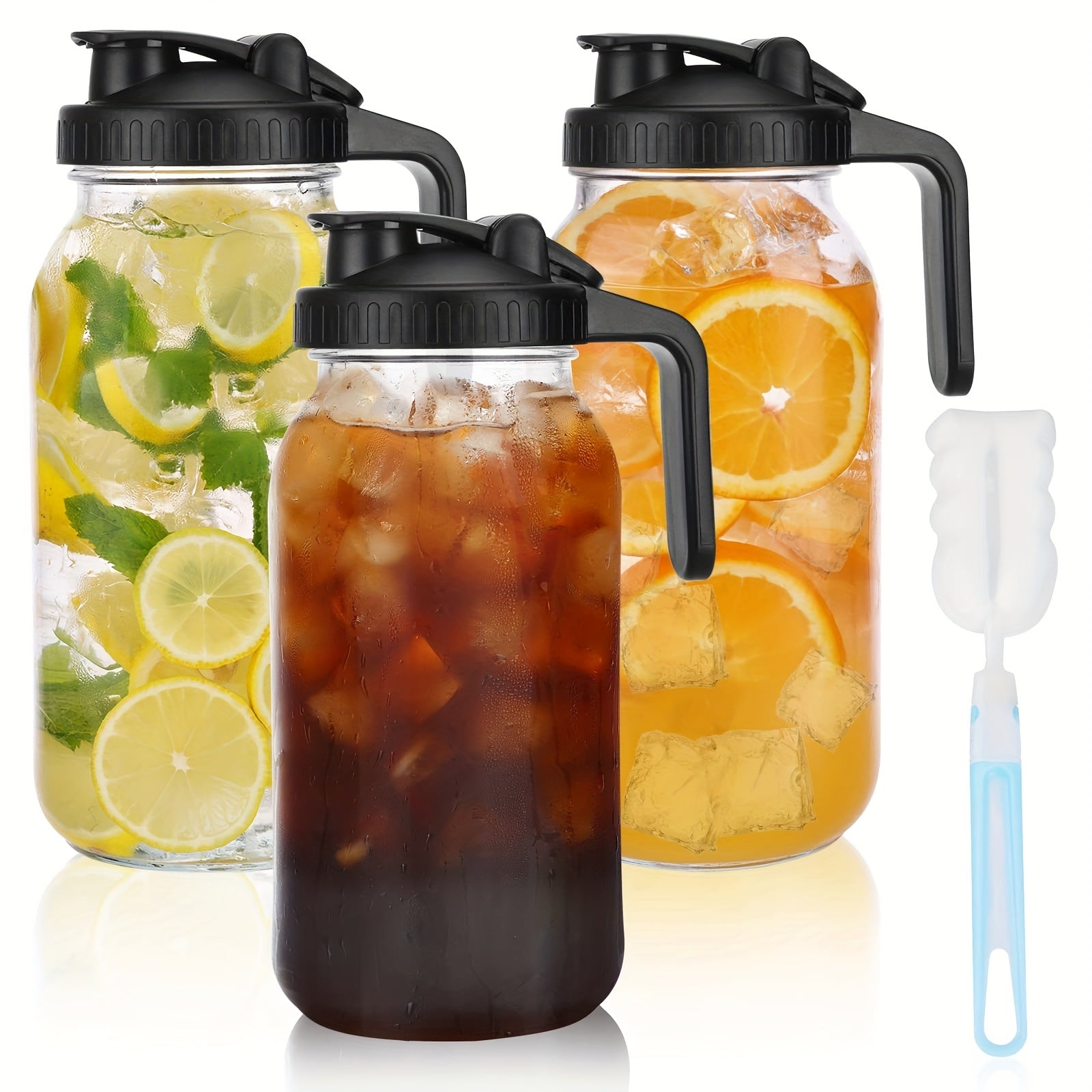Conjunto TOMNK de 3 Peças com Jarra de Vidro para Chá ao Sol de 64oz, Jarro de Meio Galão com Tampa Hermética, Recipiente para Água e Leite para Geladeira, Frasco Mason de Boca Larga Resistente para Chá Gelado, Café Cold Brew