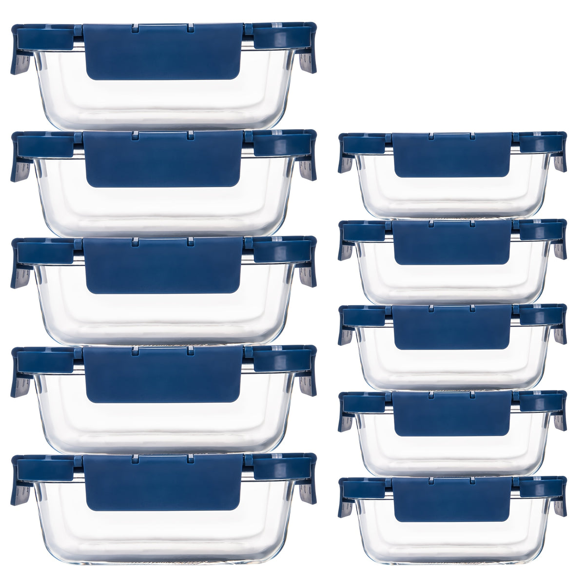Conjunto de 24 Recipientes de Vidro Herméticos para Armazenamento de Alimentos, à Prova de Vazamentos, Livre de BPA, Seguros para Micro-ondas, Forno, Freezer e Lava-louças, Azul Escuro - 12 Recipientes & 12 Tampas para Preparação de Refeições e Almoço