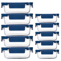 Conjunto de 24 Recipientes de Vidro Herméticos para Armazenamento de Alimentos, à Prova de Vazamentos, Livre de BPA, Seguros para Micro-ondas, Forno, Freezer e Lava-louças, Azul Escuro - 12 Recipientes & 12 Tampas para Preparação de Refeições e Almoço