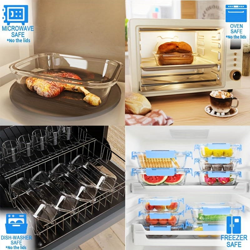 Conjunto Empilhável de 20 Recipientes para Alimentos em Vidro (10 Tampas + 10 Recipientes) - Preparação de Refeições e Despensa Multifuncional. com Tampas Herméticas, Seguro para Forno, Micro-ondas, Geladeira e Máquina de Lavar Louça. Design Durável que E