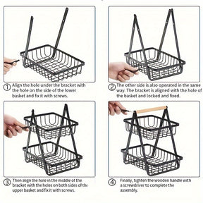 Suporte de frutas de 3 níveis, organizador de tigelas removível com pega de madeira, rack de armazenamento para organização e preservação de cozinha, utensílios de cozinha. Organizador de armazenamento de cozinha resistente para pão e snacks, cesto de fru