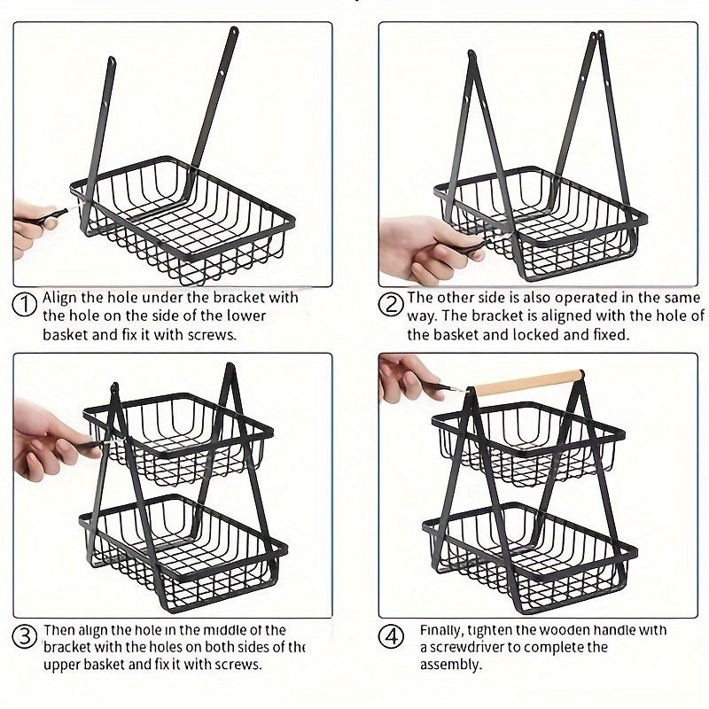 Suporte de frutas de 3 níveis, organizador de tigelas removível com pega de madeira, rack de armazenamento para organização e preservação de cozinha, utensílios de cozinha. Organizador de armazenamento de cozinha resistente para pão e snacks, cesto de fru