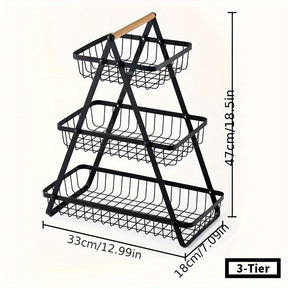 Suporte de frutas de 3 níveis, organizador de tigelas removível com pega de madeira, rack de armazenamento para organização e preservação de cozinha, utensílios de cozinha. Organizador de armazenamento de cozinha resistente para pão e snacks, cesto de fru