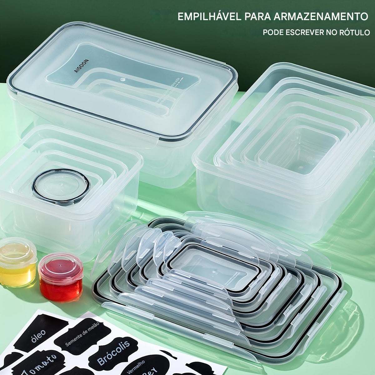 48 Peças de Caixas para Conservação (24 Tampa + 24 Recipientes), Reutilizáveis, Impermeáveis, Uso em Micro-ondas e Lava-louças, Ideal para Frutas, Legumes, Grãos de Café Seco, Açúcar, Restaurante, Cozinha, Transporte de Alimentos - Tubs