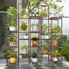 Suporte para plantas grande de 6 níveis, prateleira interna para plantas grandes, suporte externo com 13 suportes para vasos, prateleiras altas em camadas para várias plantas, coloque vasos suspensos ou plantas altas no meio