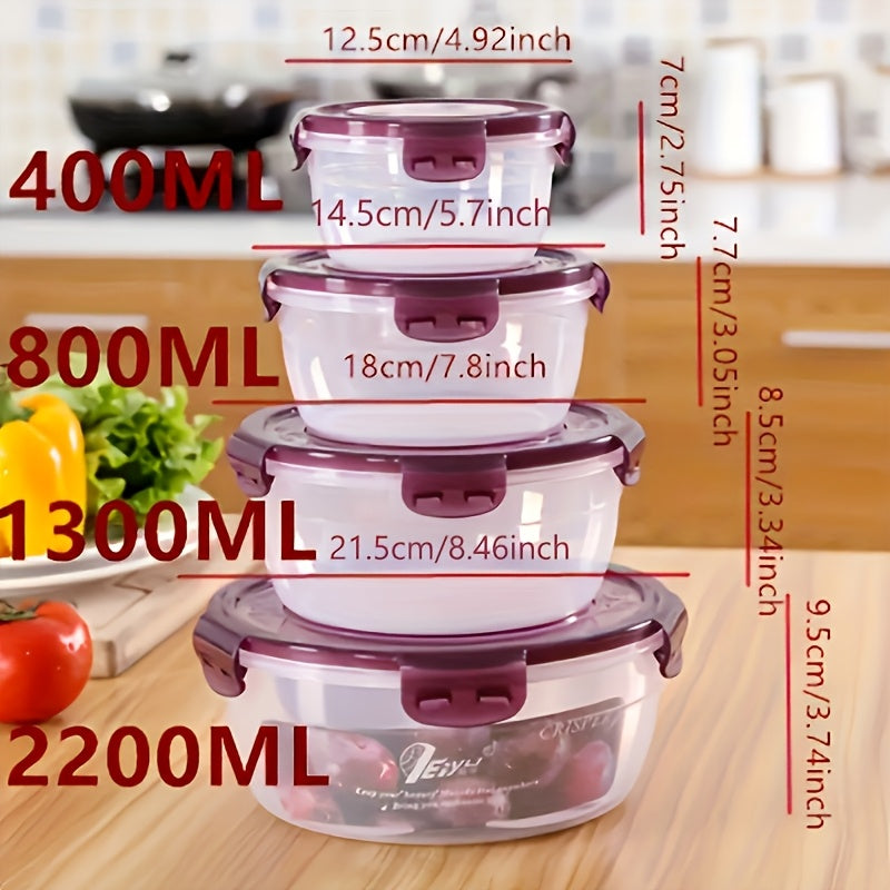 Conjunto de Recipientes para Armazenamento de Alimentos com Tampas para 4, Tigelas de Mistura de Plástico, Recipientes de Armazenamento Herméticos, Empilháveis, à Prova de Vazamentos e Reutilizáveis para Cozinha, Livres de BPA, Seguros para Micro-ondas, C