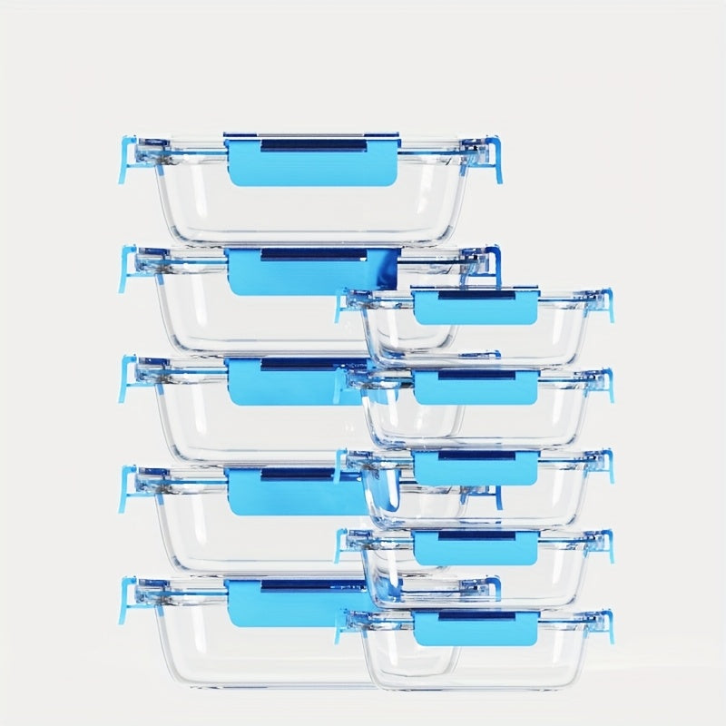 Conjunto Empilhável de 20 Recipientes para Alimentos em Vidro (10 Tampas + 10 Recipientes) - Preparação de Refeições e Despensa Multifuncional. com Tampas Herméticas, Seguro para Forno, Micro-ondas, Geladeira e Máquina de Lavar Louça. Design Durável que E