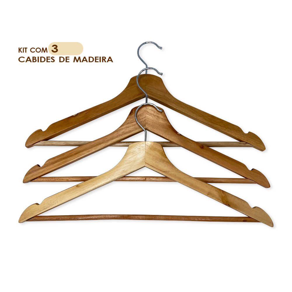 Kit com 3 Cabides de Madeira