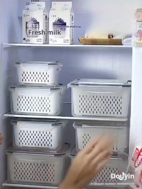 9peças Caixa de armazenamento de alimentos para frigorífico com tampa, caixa de armazenamento fresca selada multifuncional para frutas e legumes, caixa de drenagem e caixa de armazenamento para frigorífico, caixa de armazenamento para frigorífico de cozin