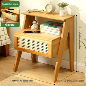 Mesa de Cabeceira Multifuncional de Bambu