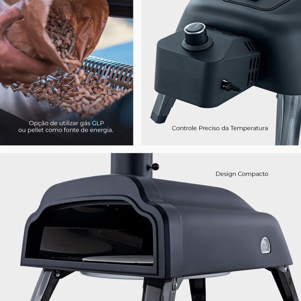 Forno de Pizza Nino a Gás ou Pellet com Pedra Redonda Refratária e Chaminé CFBM PO-350 RC GP