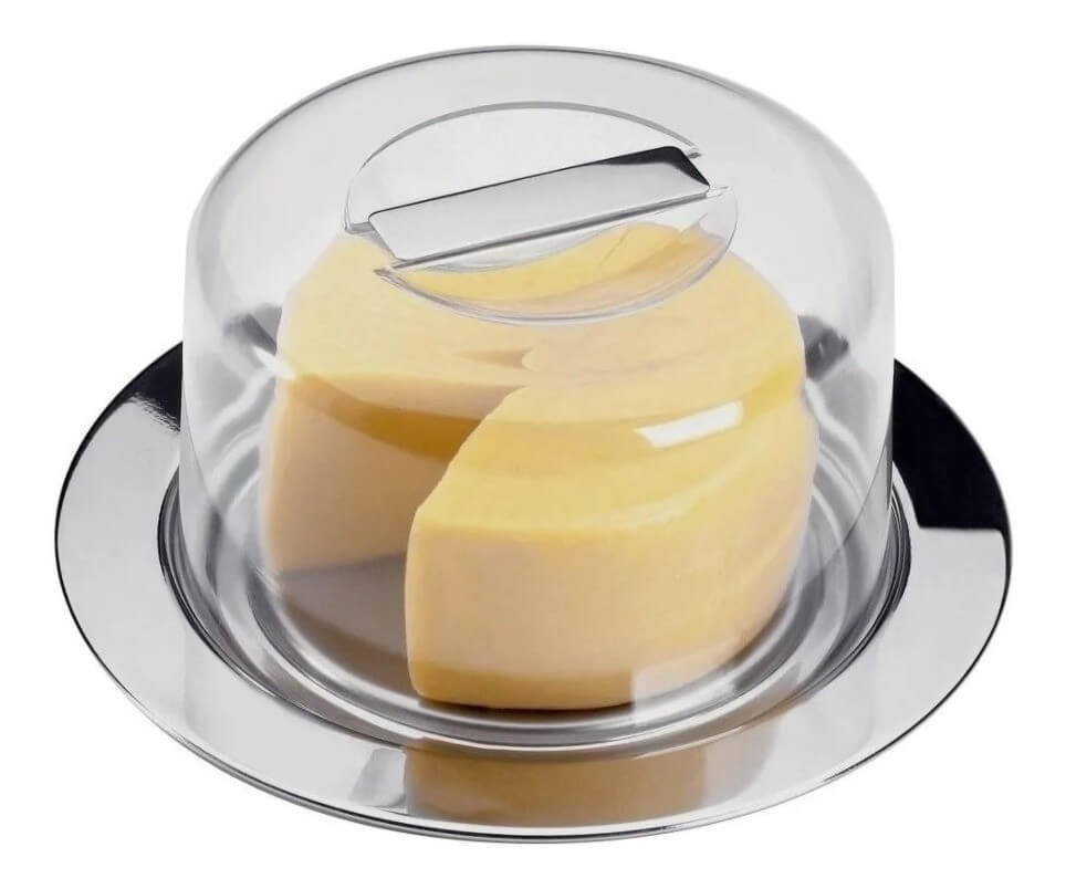 Queijeira Acrílica com Tampa e Prato Inox