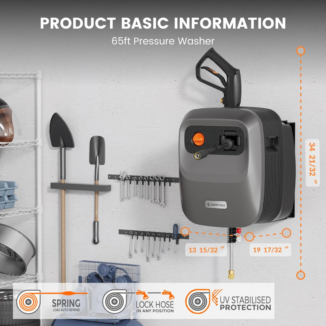 Lavadora Giraffe MaxClean 1800W com Mangueira Retrátil Pressão Máxima 2500 PSI + 4 Bicos