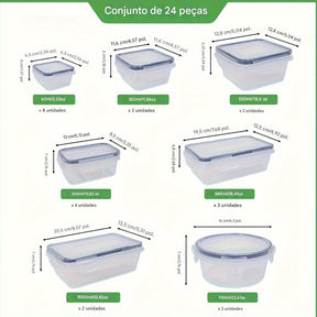 48 Peças de Caixas para Conservação (24 Tampa + 24 Recipientes), Reutilizáveis, Impermeáveis, Uso em Micro-ondas e Lava-louças, Ideal para Frutas, Legumes, Grãos de Café Seco, Açúcar, Restaurante, Cozinha, Transporte de Alimentos - Tubs