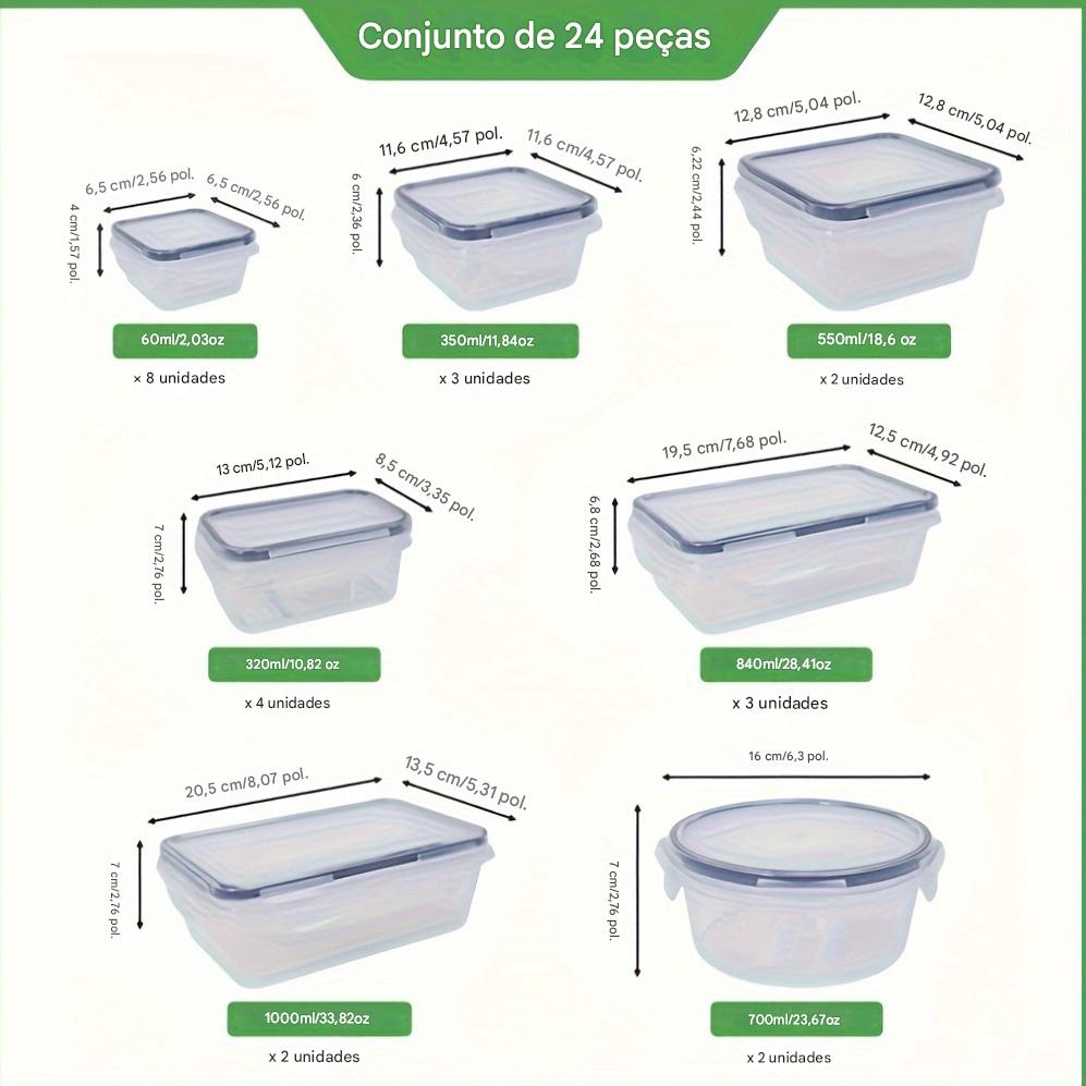 48 Peças de Caixas para Conservação (24 Tampa + 24 Recipientes), Reutilizáveis, Impermeáveis, Uso em Micro-ondas e Lava-louças, Ideal para Frutas, Legumes, Grãos de Café Seco, Açúcar, Restaurante, Cozinha, Transporte de Alimentos - Tubs