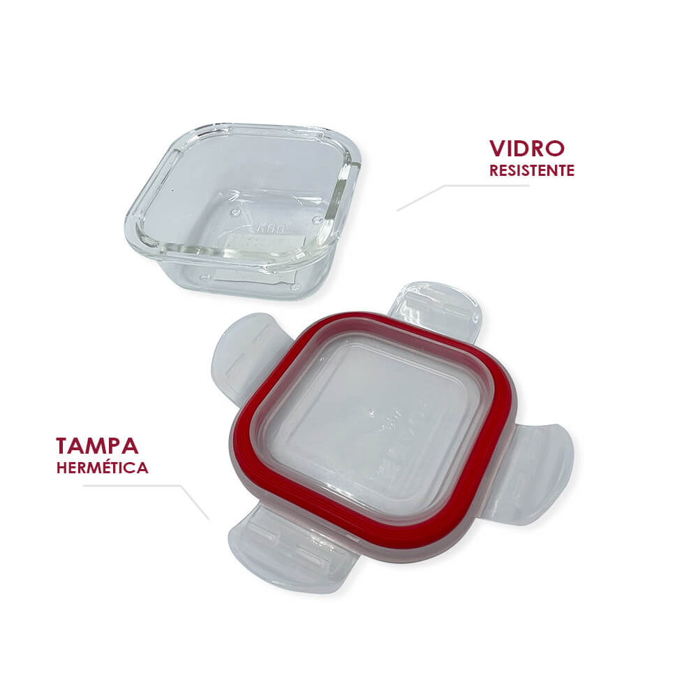 Kit 3 Potes Quadrados de Vidro com Tampa Hermética