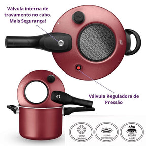 Panela de Pressão Antiaderente com Visor de Vidro MTA Revestimento Cerâmico 4,5L Fechamento Externo