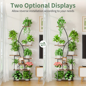 Suporte de planta interno com luz de crescimento, prateleira de planta alta de 8 camadas para plantas internas múltiplas, 65" prateleiras grandes de metal em forma curva para exibição de flores na sala de estar, pátio, varanda