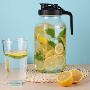 Conjunto TOMNK de 3 Peças com Jarra de Vidro para Chá ao Sol de 64oz, Jarro de Meio Galão com Tampa Hermética, Recipiente para Água e Leite para Geladeira, Frasco Mason de Boca Larga Resistente para Chá Gelado, Café Cold Brew
