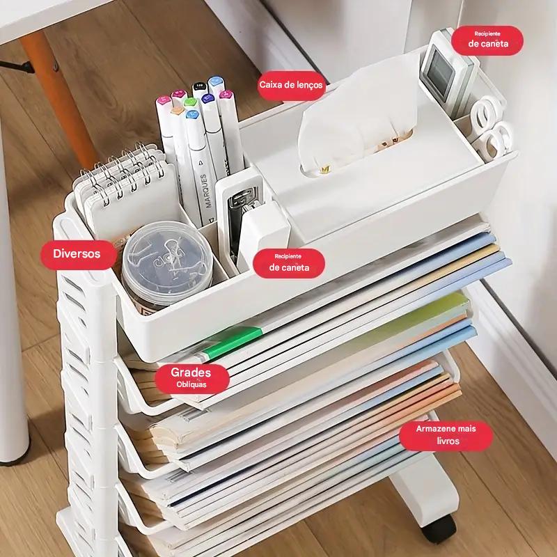 Estante de Mesa Removível com Rodas – Organização Prática e Versátil