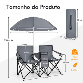 Cadeiras Dobráveis com Guarda‑Sol e Cooler Integrado