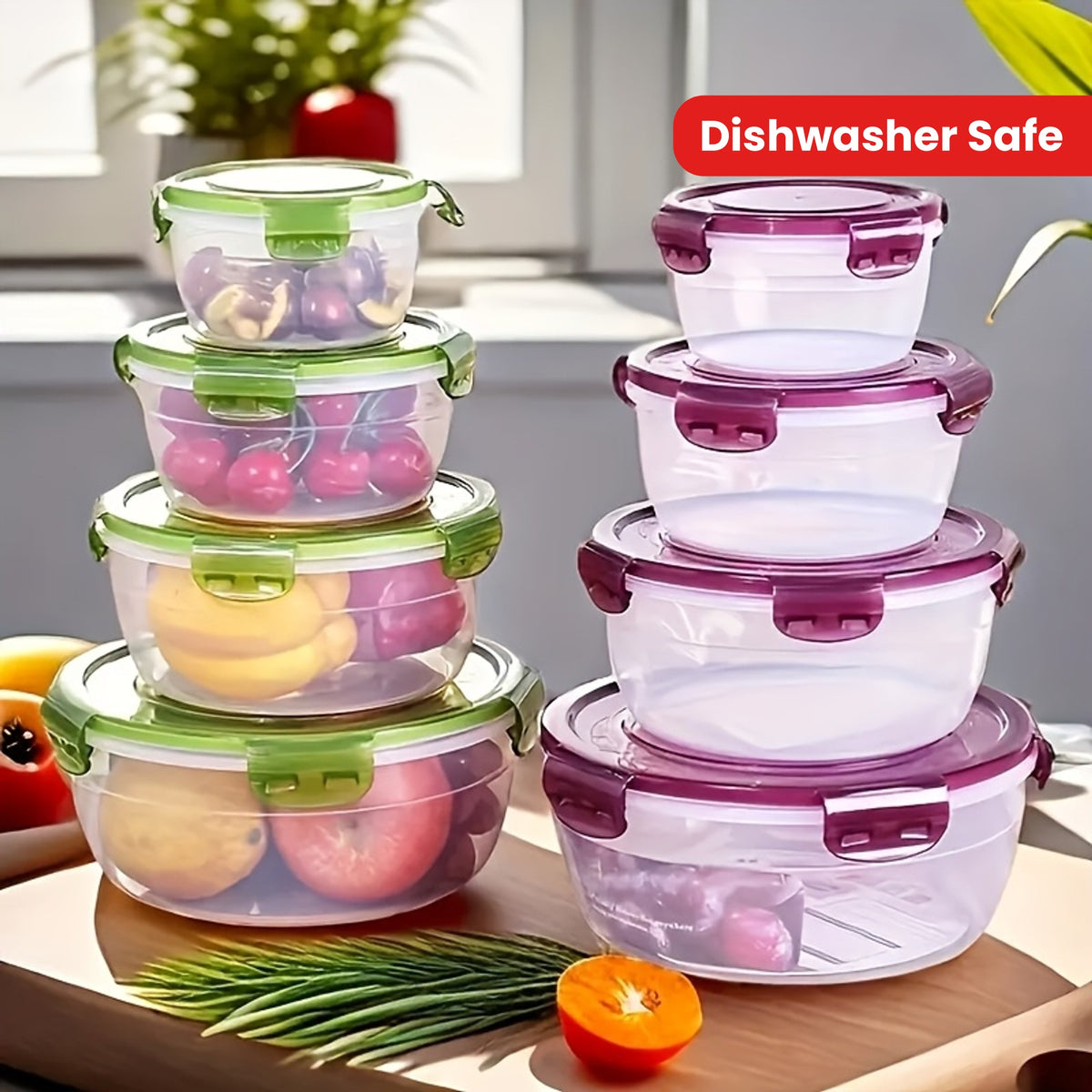 Conjunto de Recipientes para Armazenamento de Alimentos com Tampas para 4, Tigelas de Mistura de Plástico, Recipientes de Armazenamento Herméticos, Empilháveis, à Prova de Vazamentos e Reutilizáveis para Cozinha, Livres de BPA, Seguros para Micro-ondas, C